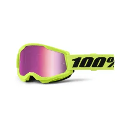 100%, STRATA 2 Goggle Neon Yellow - Mirror Pink Lens, ADULT